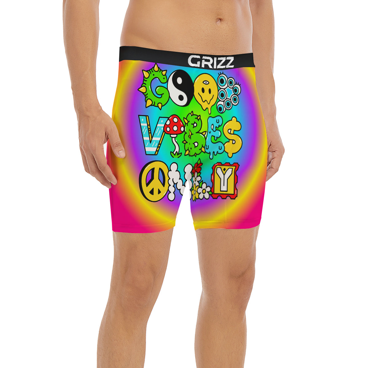 Good Vibes Only Quote Trippy Psychedelic Print Boxer Briefs-grizzshop