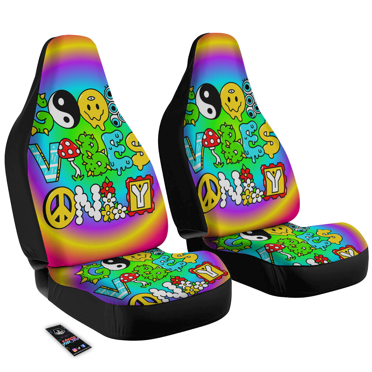 Good Vibes Only Quote Trippy Psychedelic Print Car Seat Covers-grizzshop