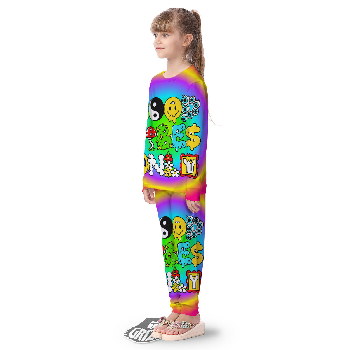 Good Vibes Only Quote Trippy Psychedelic Print Kid's Pajamas-grizzshop