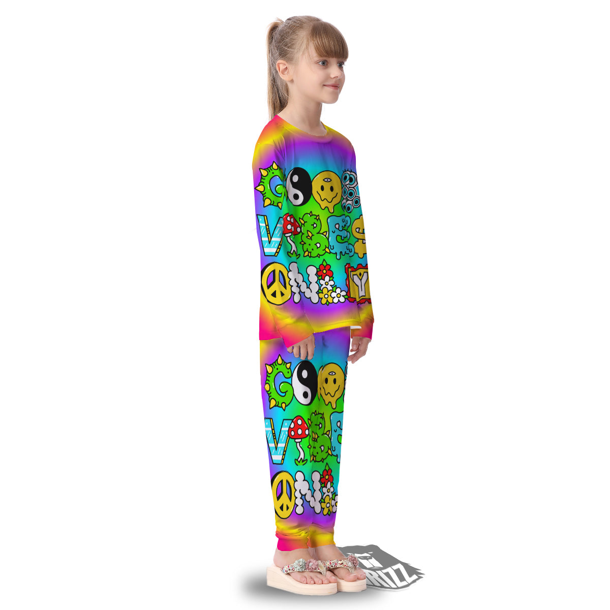 Good Vibes Only Quote Trippy Psychedelic Print Kid's Pajamas-grizzshop