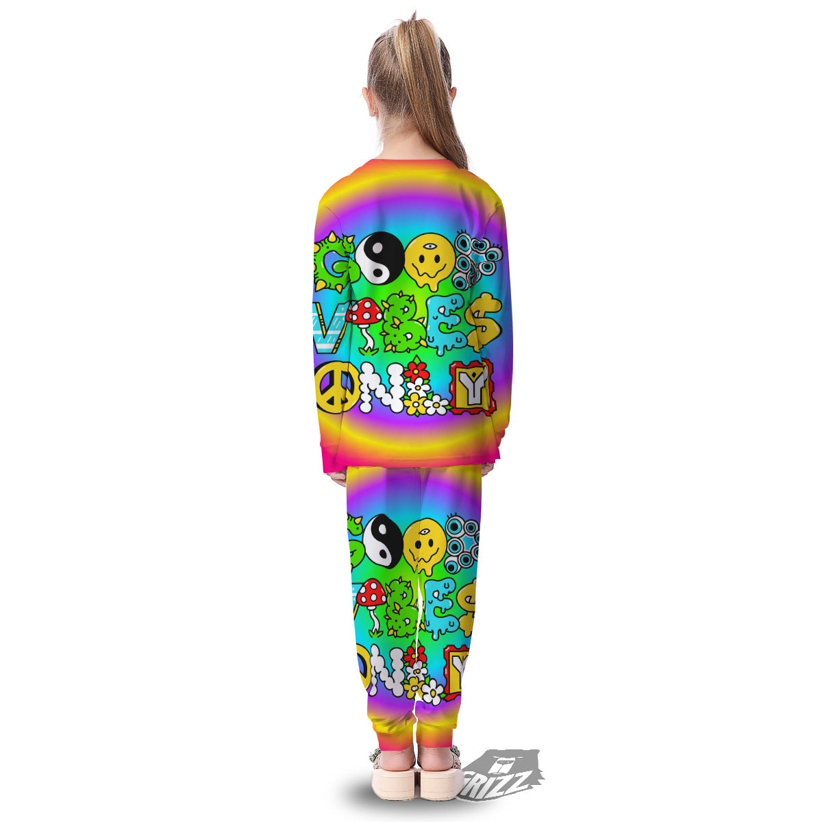 Good Vibes Only Quote Trippy Psychedelic Print Kid's Pajamas-grizzshop