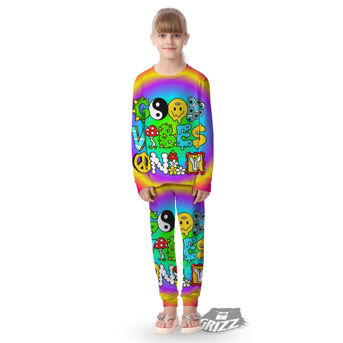 Good Vibes Only Quote Trippy Psychedelic Print Kid's Pajamas-grizzshop