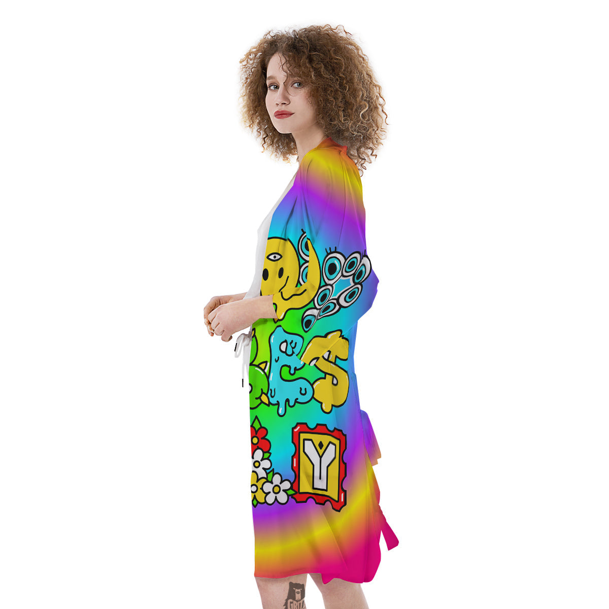 Good Vibes Only Quote Trippy Psychedelic Print Kimono-grizzshop