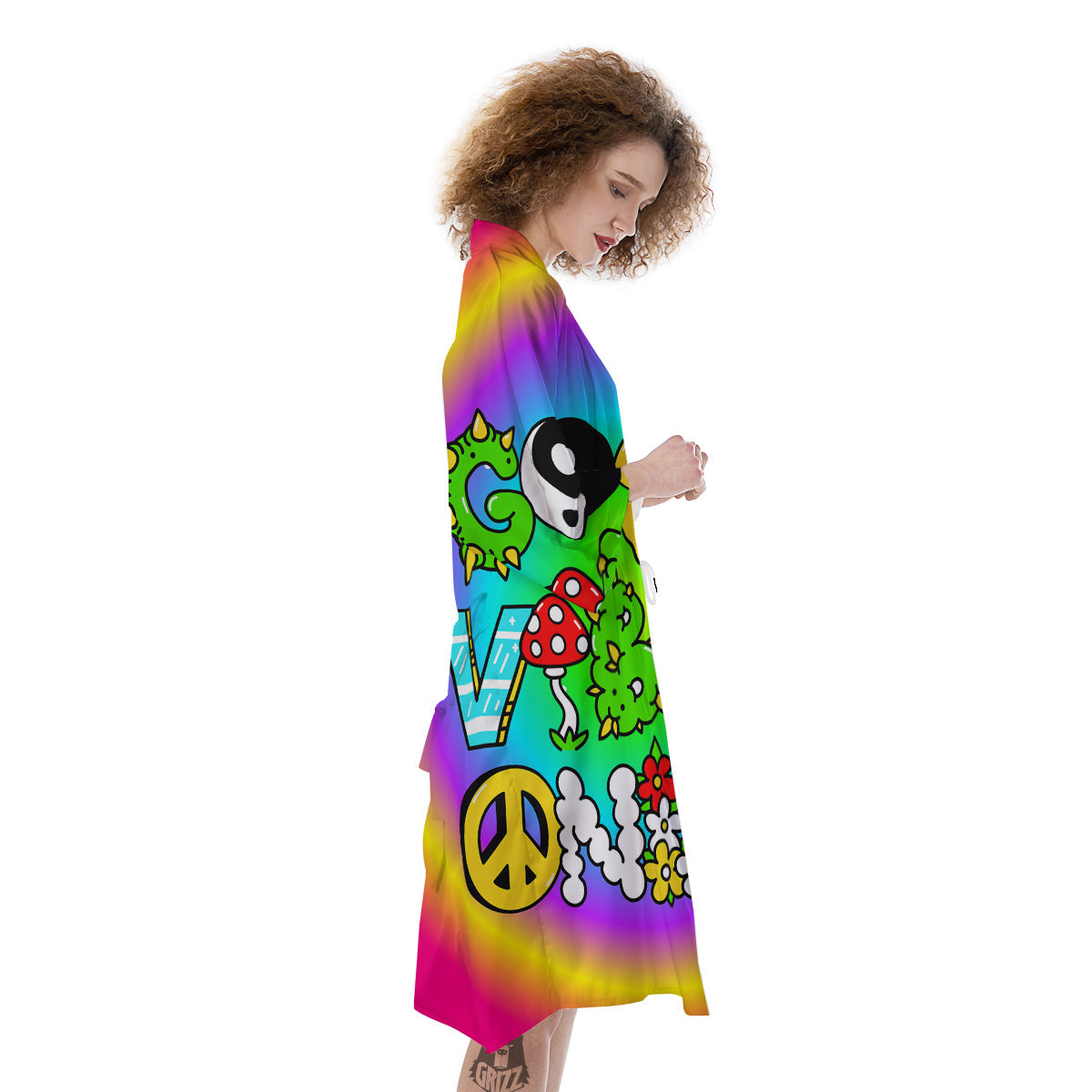 Good Vibes Only Quote Trippy Psychedelic Print Kimono-grizzshop