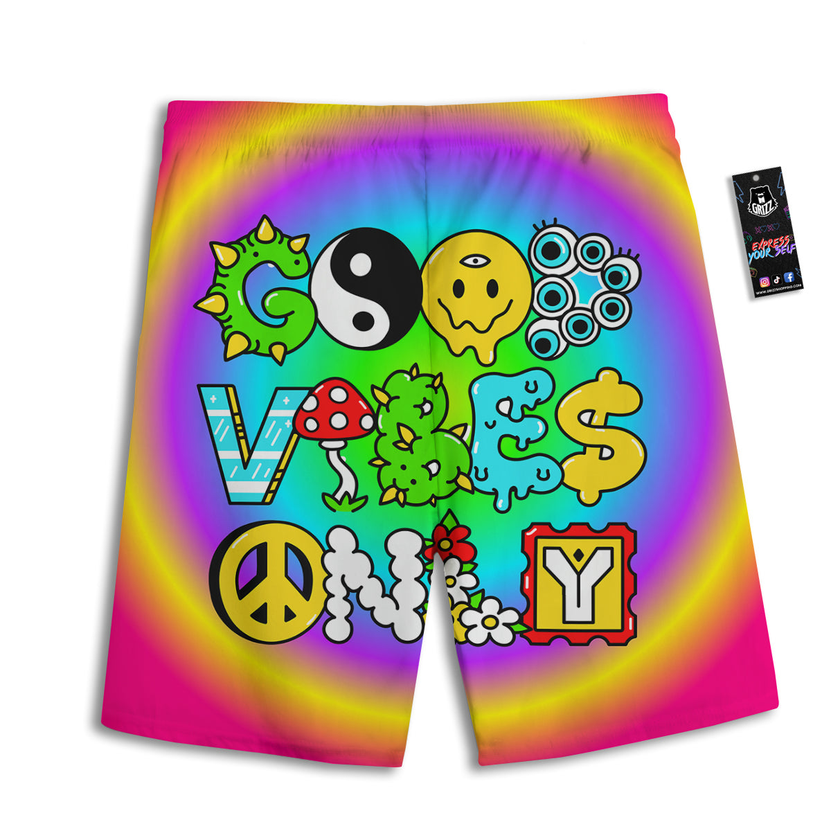 Good Vibes Only Quote Trippy Psychedelic Print Men's Athletic Shorts