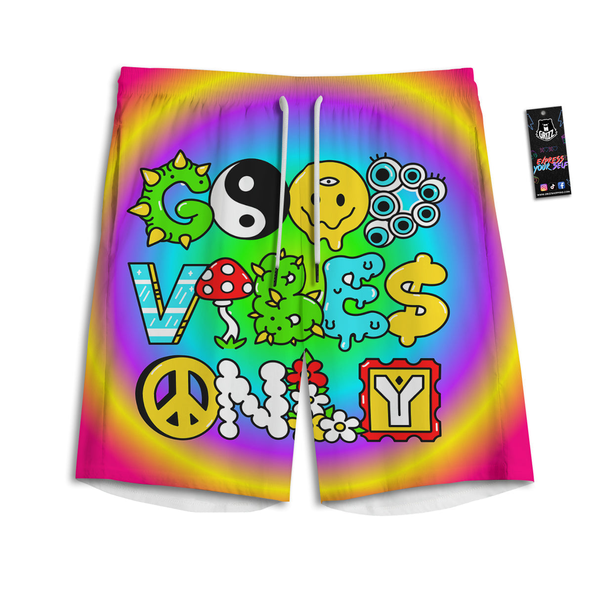Good Vibes Only Quote Trippy Psychedelic Print Men's Athletic Shorts