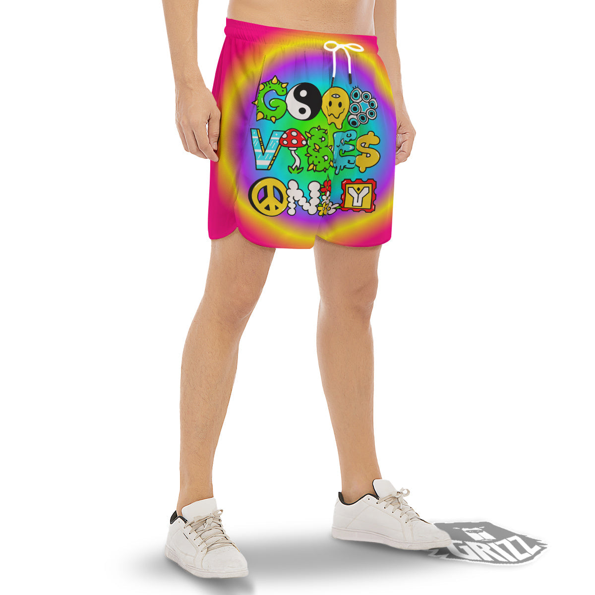 Good Vibes Only Quote Trippy Psychedelic Print Men's Gym Shorts-grizzshop