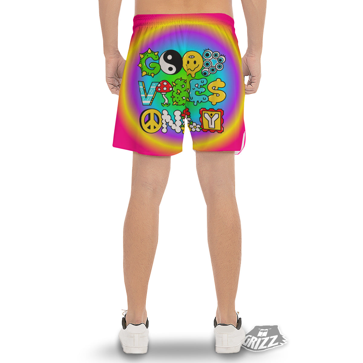 Good Vibes Only Quote Trippy Psychedelic Print Men's Gym Shorts-grizzshop
