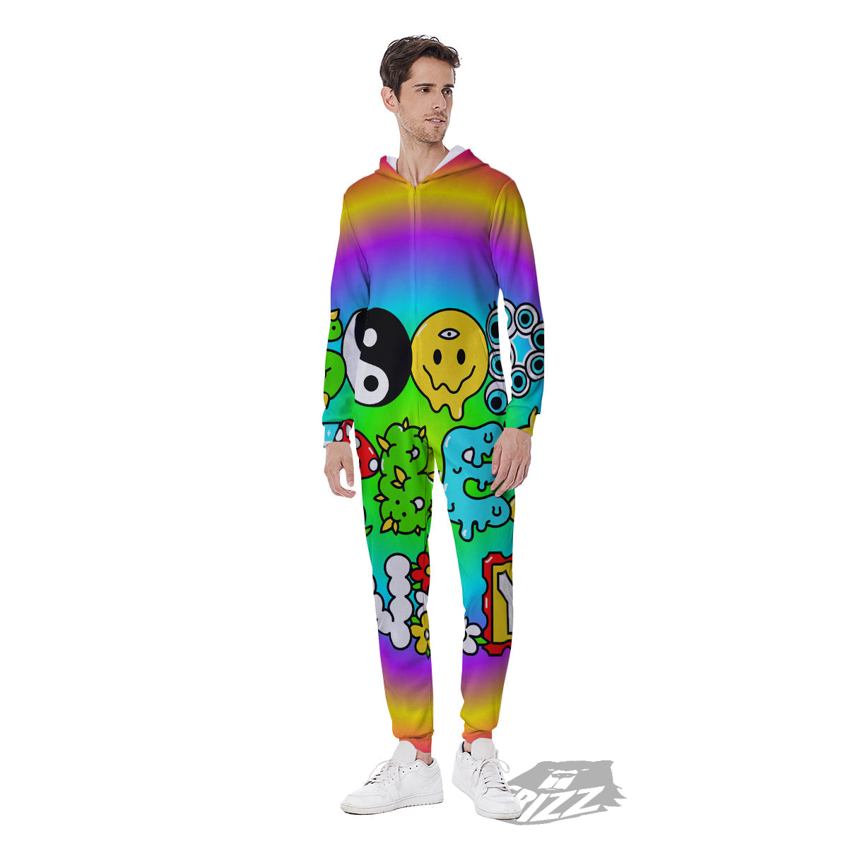 Good Vibes Only Quote Trippy Psychedelic Print Men's Jumpsuit-grizzshop