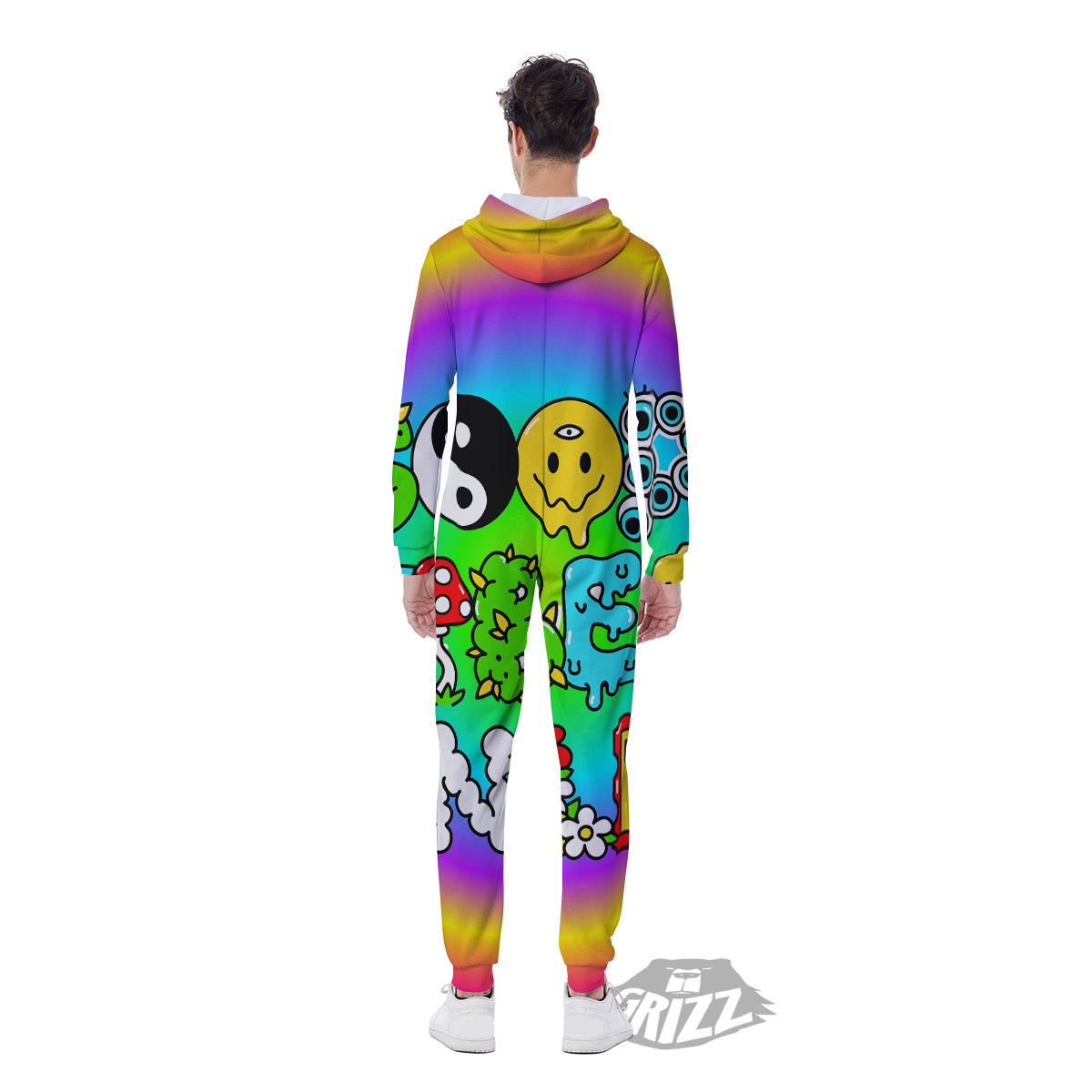 Good Vibes Only Quote Trippy Psychedelic Print Men's Jumpsuit-grizzshop
