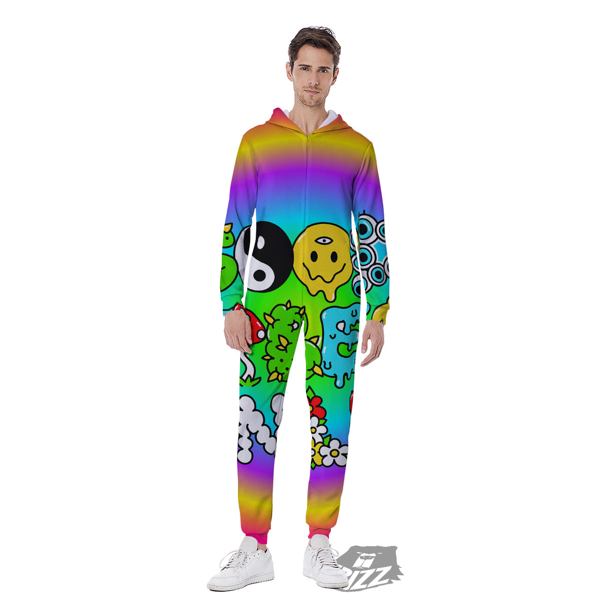 Good Vibes Only Quote Trippy Psychedelic Print Men's Jumpsuit-grizzshop