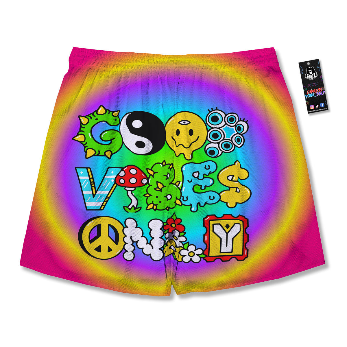 Good Vibes Only Quote Trippy Psychedelic Print Men's Running Shorts-grizzshop