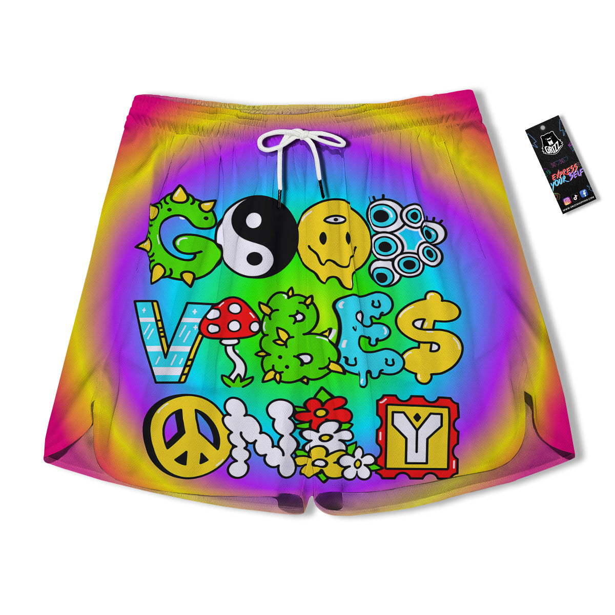 Good Vibes Only Quote Trippy Psychedelic Print Men's Running Shorts-grizzshop