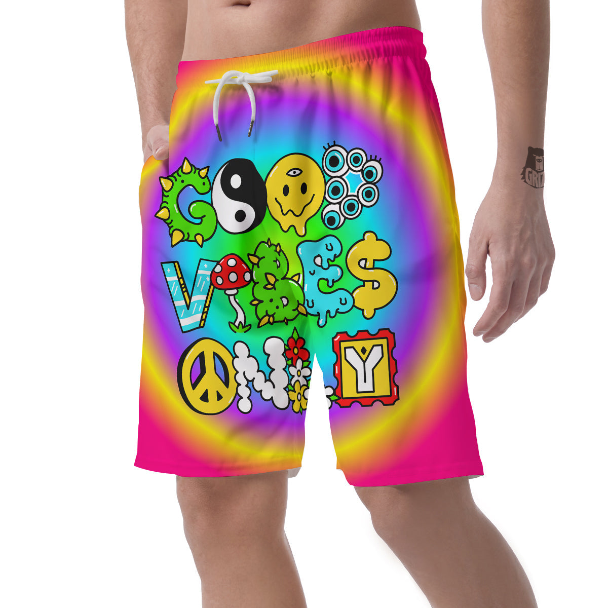 Good Vibes Only Quote Trippy Psychedelic Print Men's Shorts-grizzshop