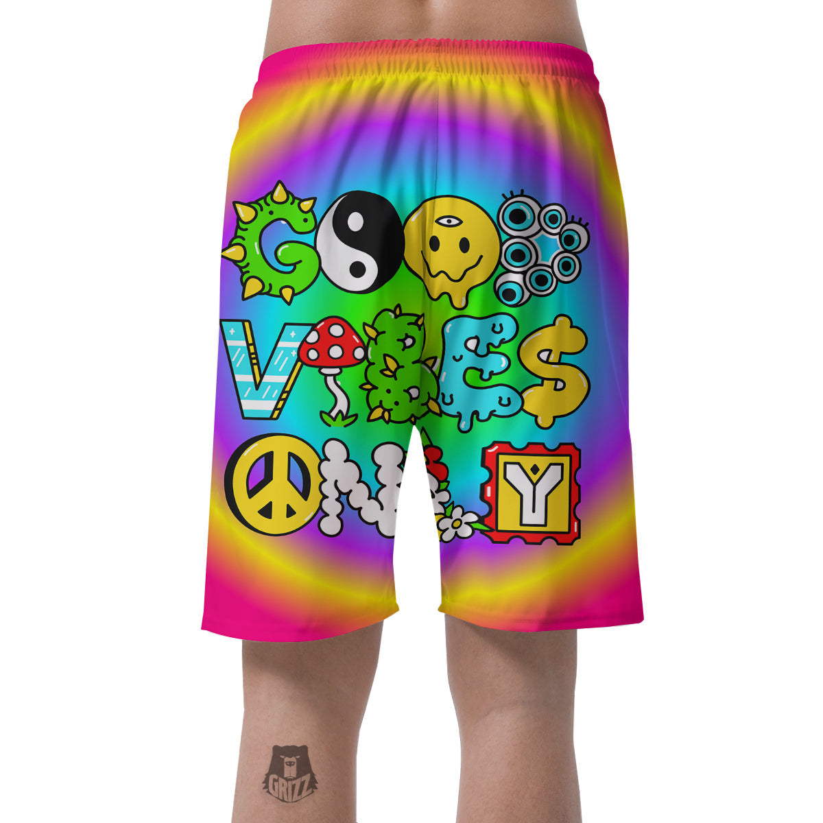 Good Vibes Only Quote Trippy Psychedelic Print Men's Shorts-grizzshop