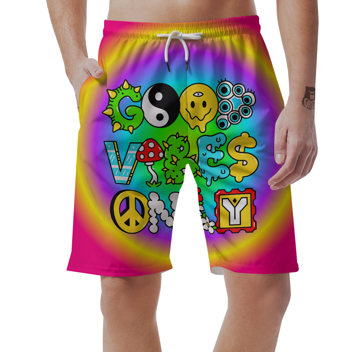 Good Vibes Only Quote Trippy Psychedelic Print Men's Shorts-grizzshop