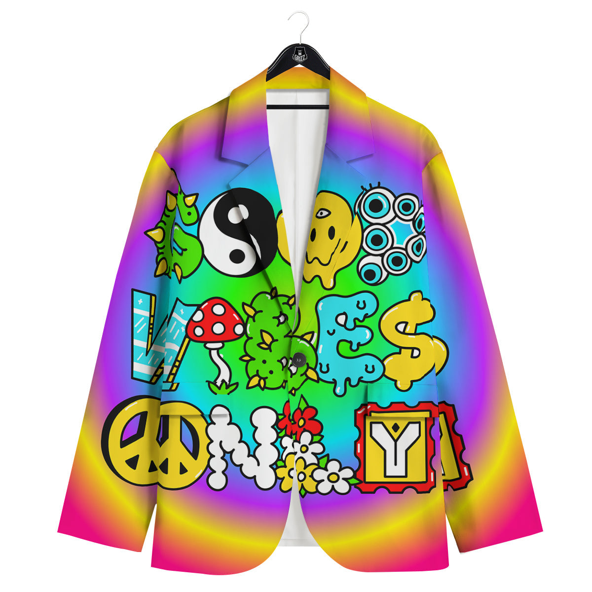 Good Vibes Only Quote Trippy Psychedelic Print Men's Sport Coat-grizzshop