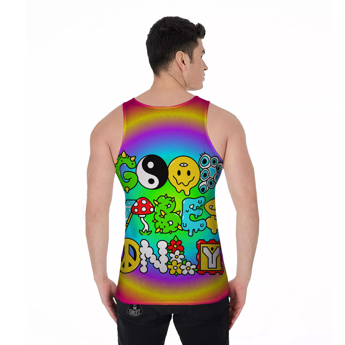 Good Vibes Only Quote Trippy Psychedelic Print Men's Tank Top-grizzshop