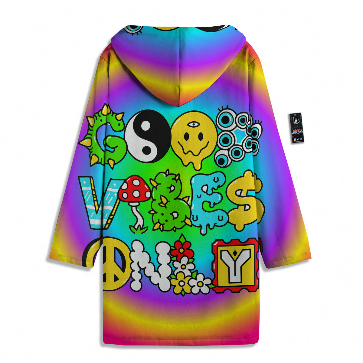 Good Vibes Only Quote Trippy Psychedelic Print Men's Windbreaker Jacket-grizzshop