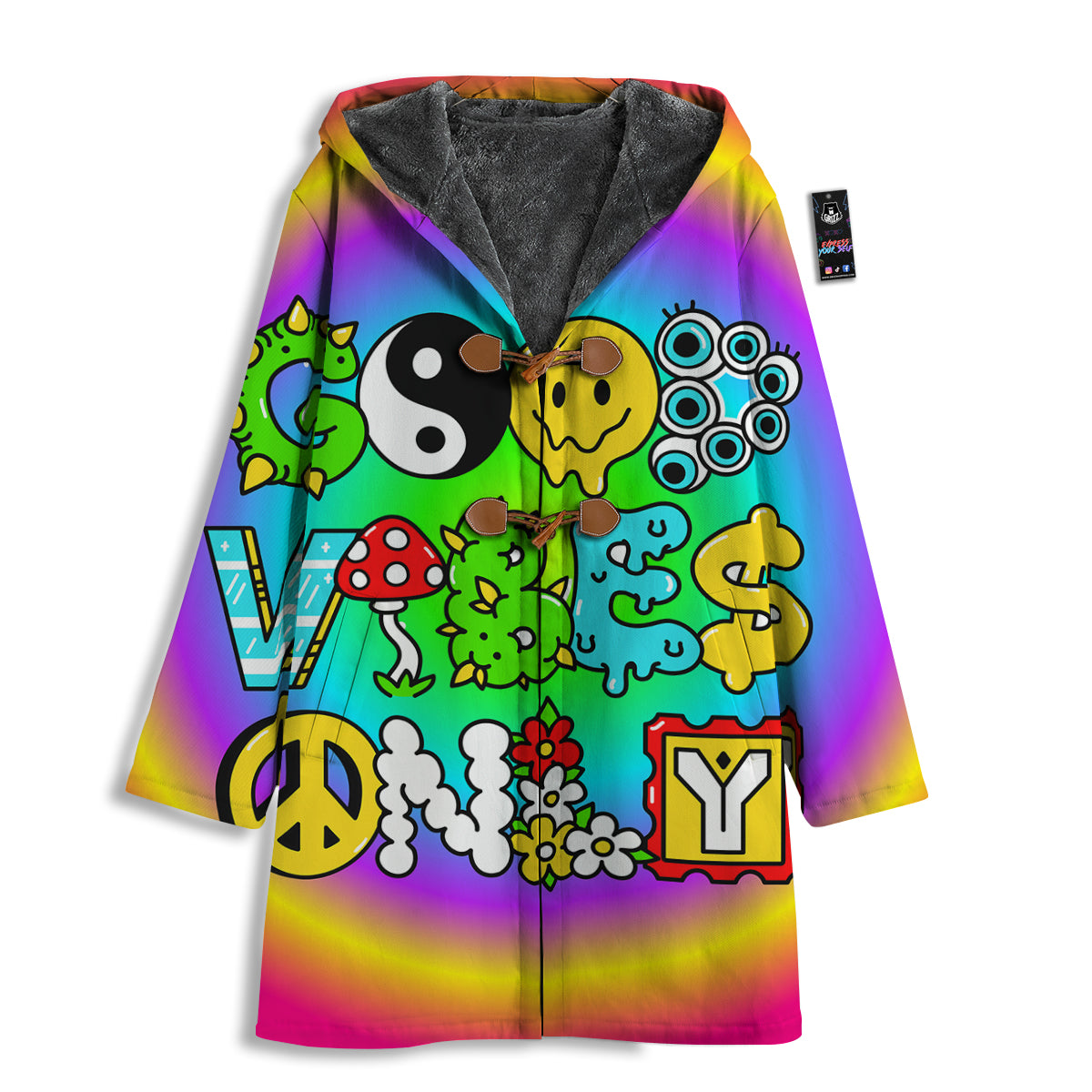 Good Vibes Only Quote Trippy Psychedelic Print Men's Windbreaker Jacket-grizzshop