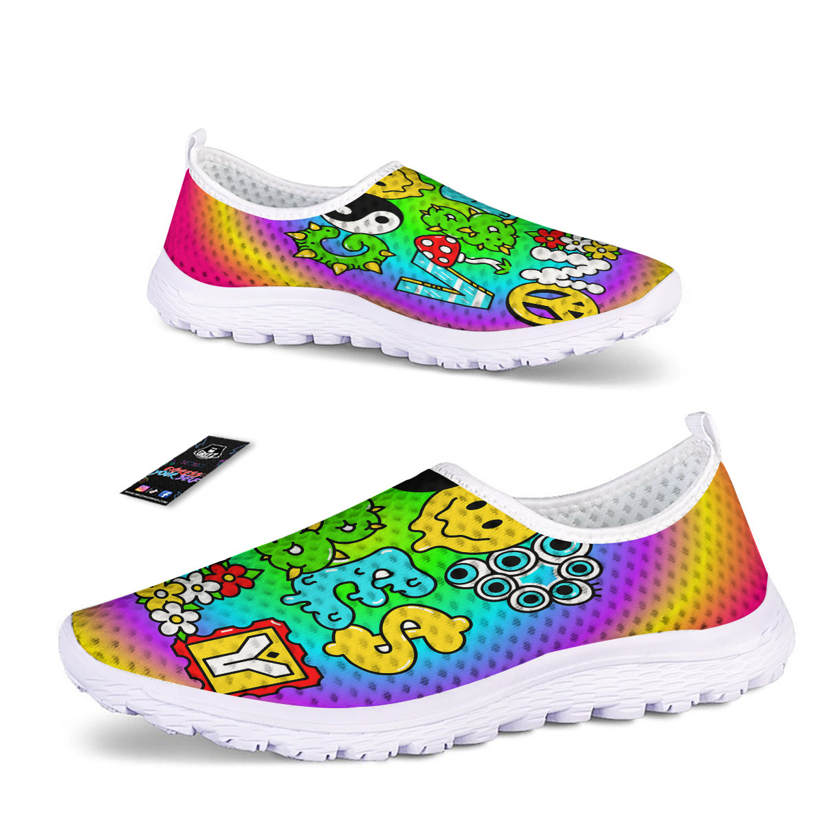 Good Vibes Only Quote Trippy Psychedelic Print Nurse Shoes-grizzshop