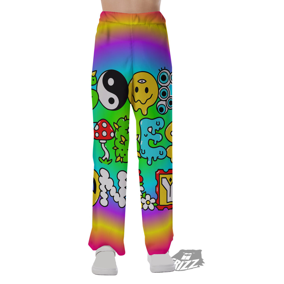 Good Vibes Only Quote Trippy Psychedelic Print Pajama Pants-grizzshop