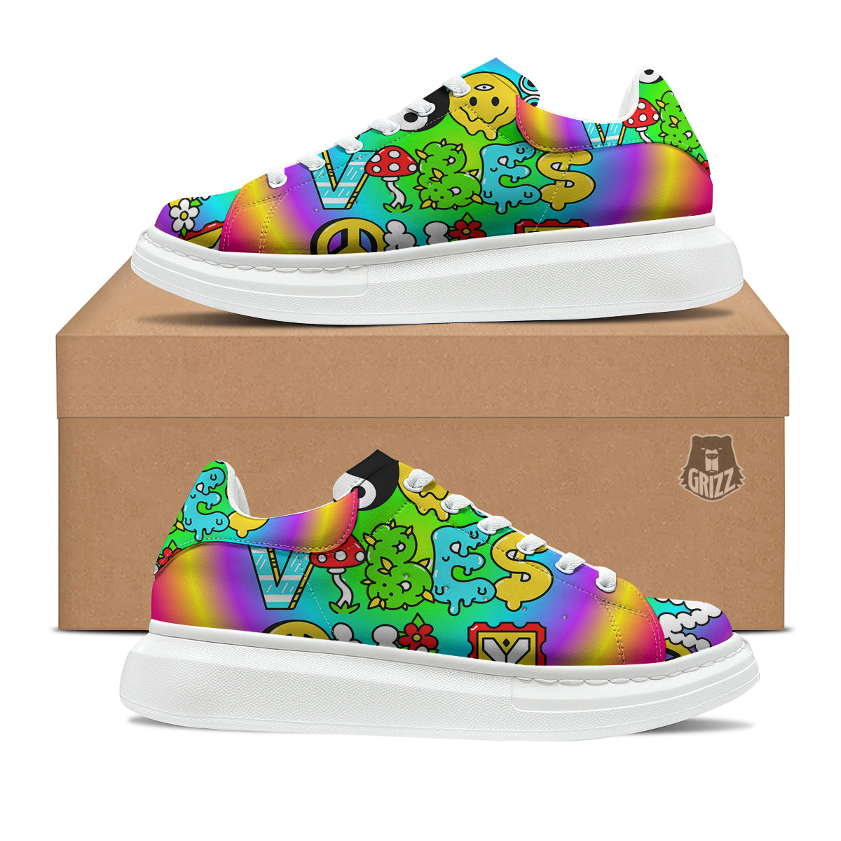 Good Vibes Only Quote Trippy Psychedelic Print Platform Shoes-grizzshop