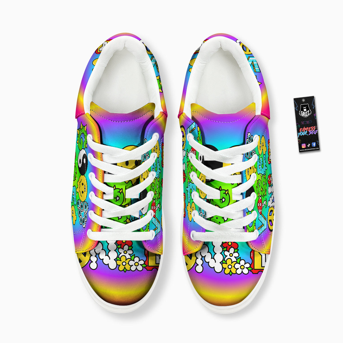 Good Vibes Only Quote Trippy Psychedelic Print Platform Shoes-grizzshop