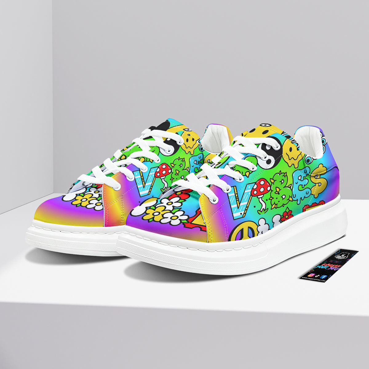 Good Vibes Only Quote Trippy Psychedelic Print Platform Shoes-grizzshop