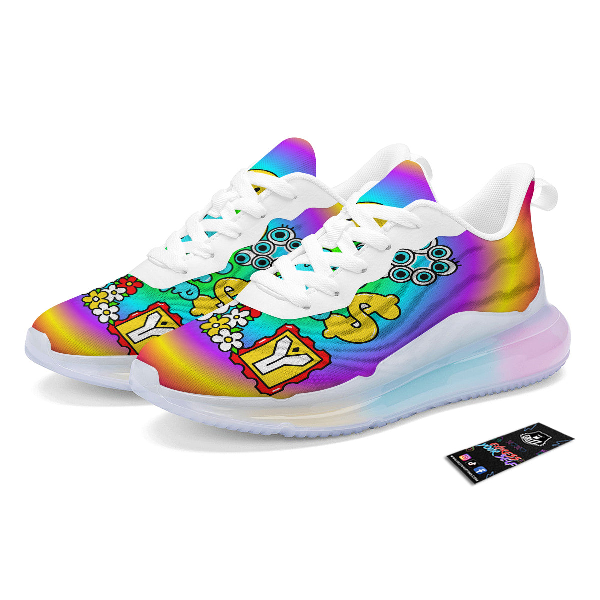 Good Vibes Only Quote Trippy Psychedelic Print Running Sneakers-grizzshop
