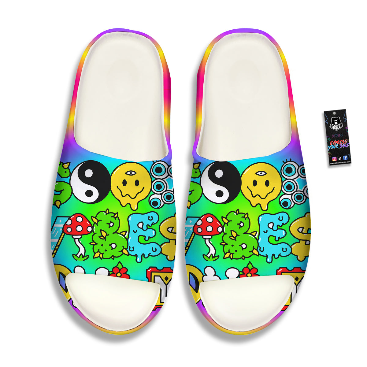 Good Vibes Only Quote Trippy Psychedelic Print Sandals-grizzshop