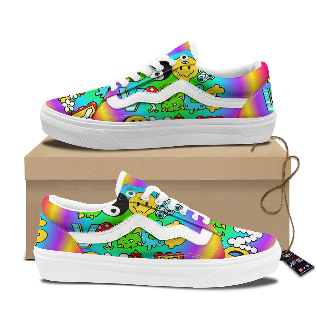 Good Vibes Only Quote Trippy Psychedelic Print Skate Shoes-grizzshop