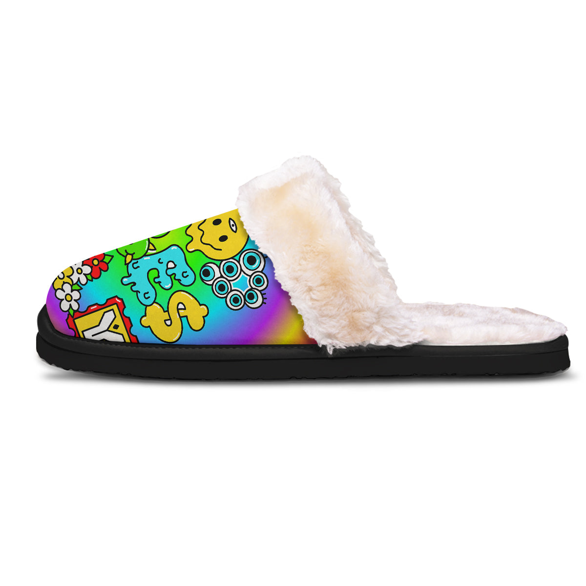 Good Vibes Only Quote Trippy Psychedelic Print Slippers-grizzshop
