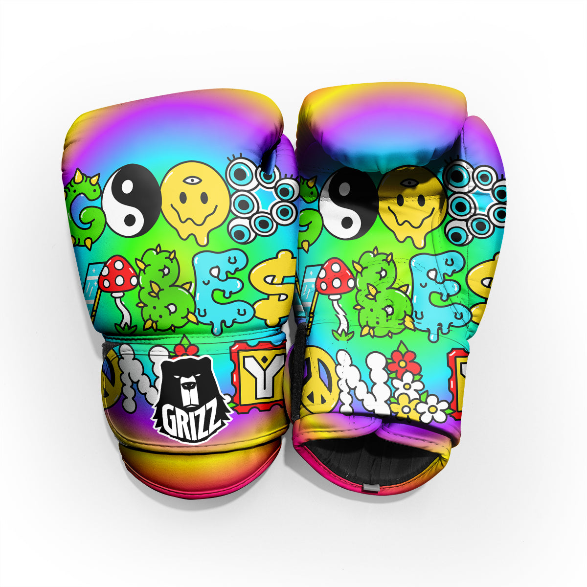 Good Vibes Only Quote Trippy Psychedelic Print Pro Boxing Glove