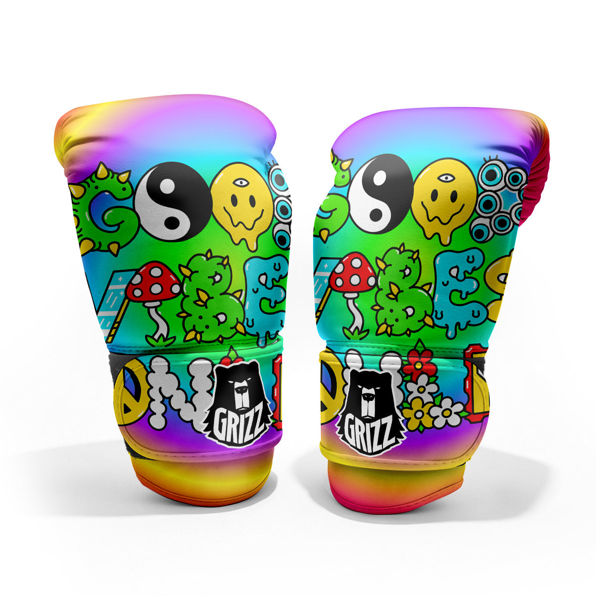 Good Vibes Only Quote Trippy Psychedelic Print Pro Boxing Glove