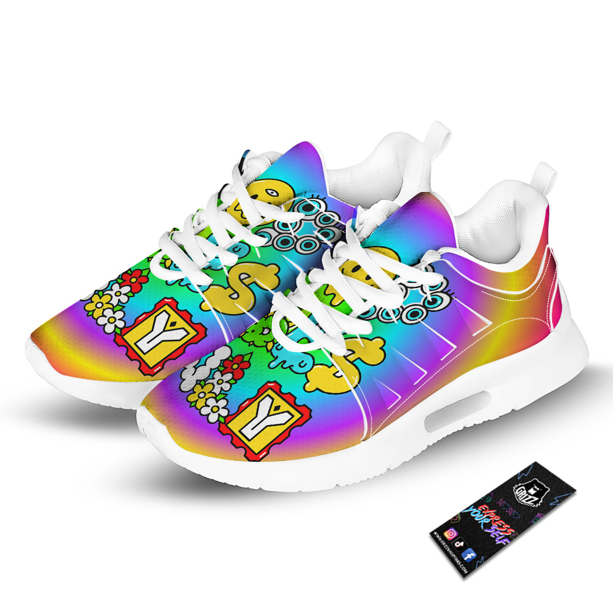 Good Vibes Only Quote Trippy Psychedelic Print Tennis Shoes-grizzshop