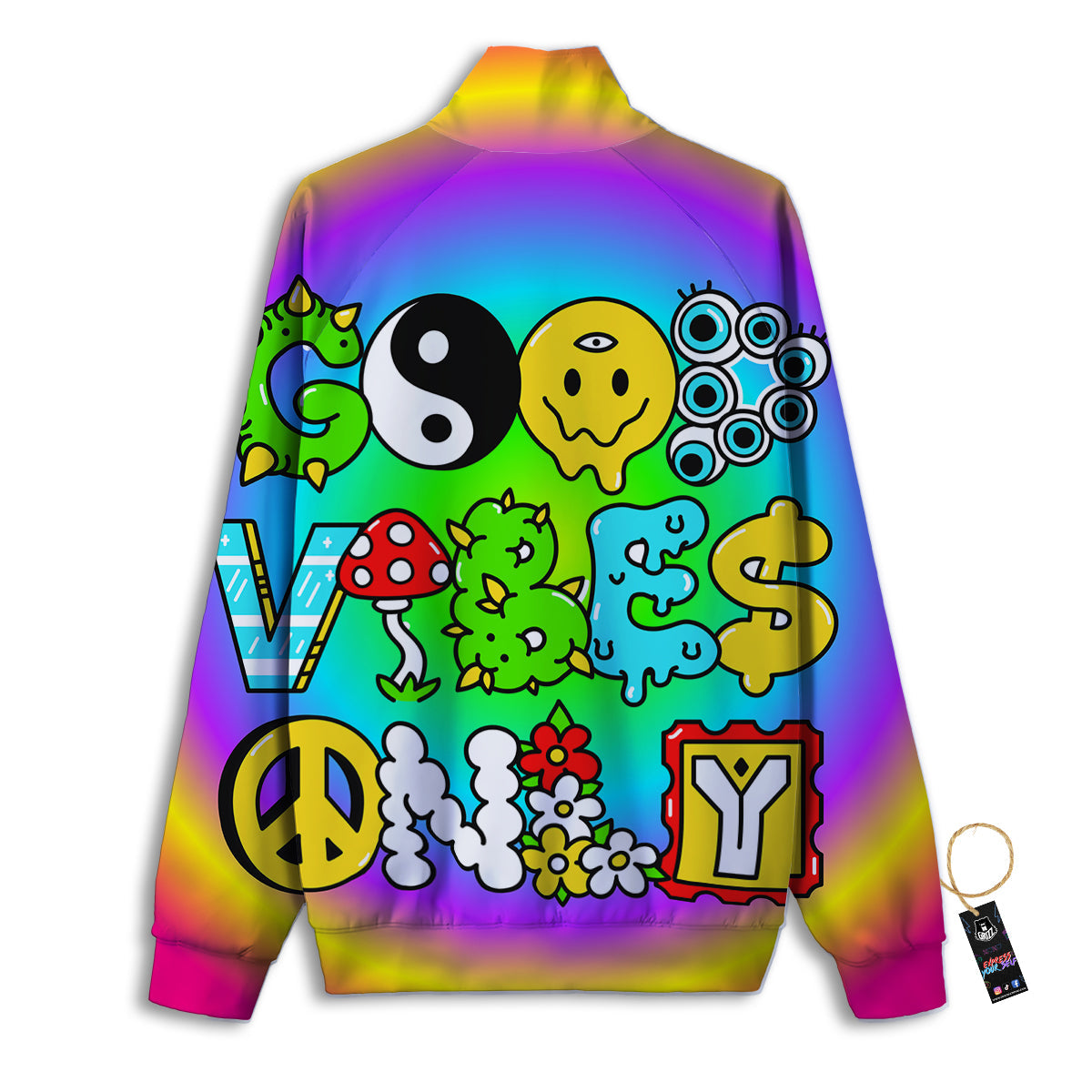 Good Vibes Only Quote Trippy Psychedelic Print Track Jacket-grizzshop