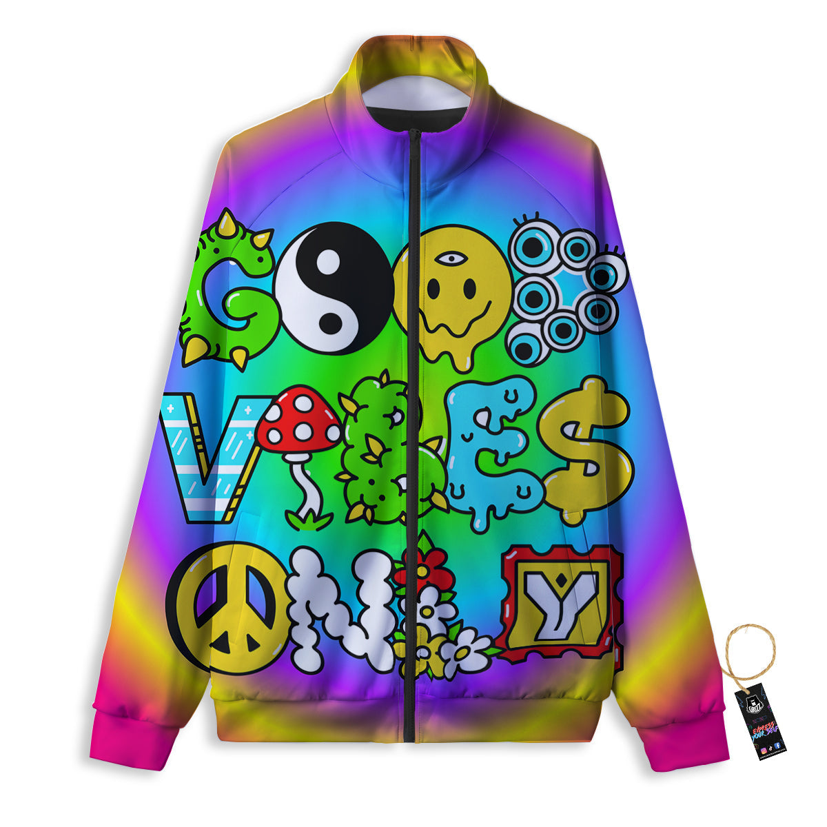 Good Vibes Only Quote Trippy Psychedelic Print Track Jacket-grizzshop