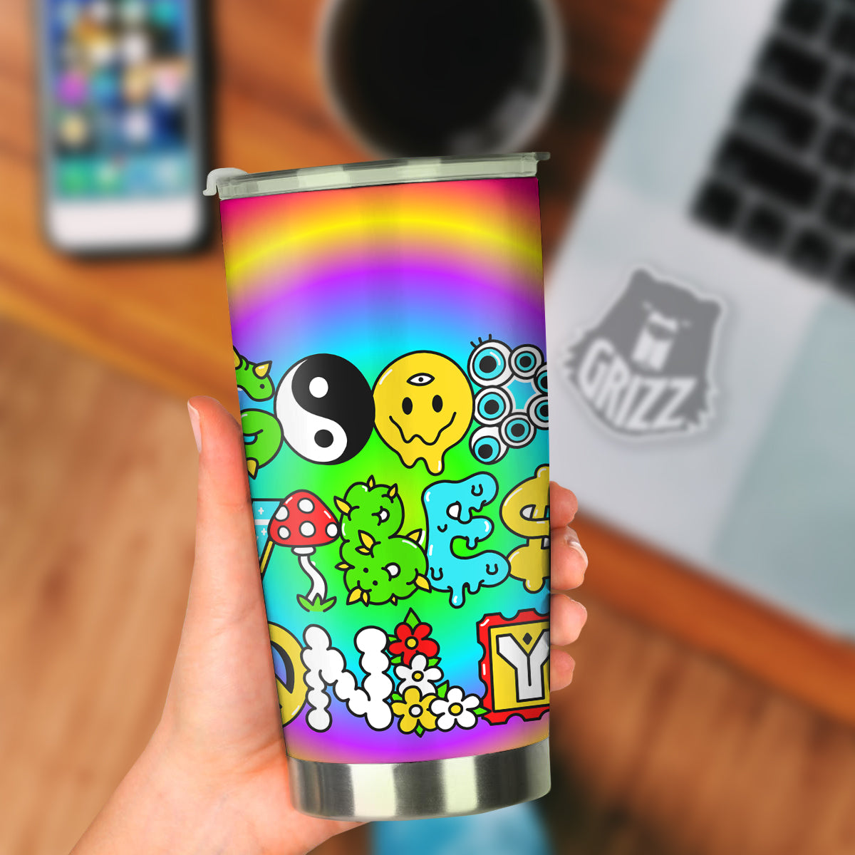 Good Vibes Only Quote Trippy Psychedelic Print Tumbler-grizzshop