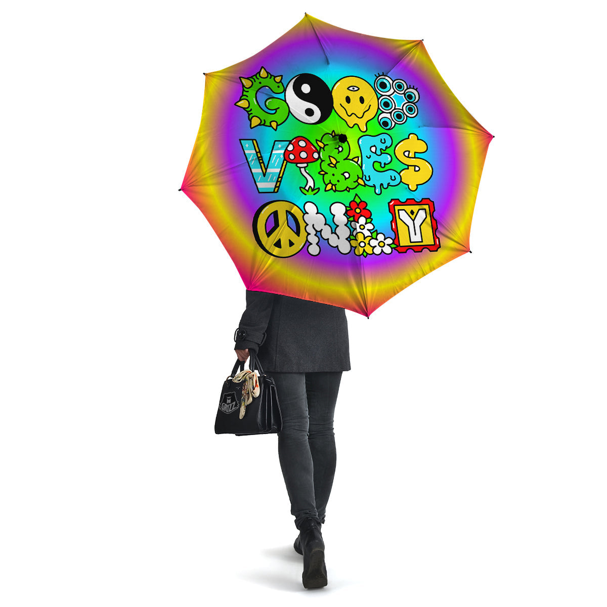 Good Vibes Only Quote Trippy Psychedelic Print Umbrella-grizzshop