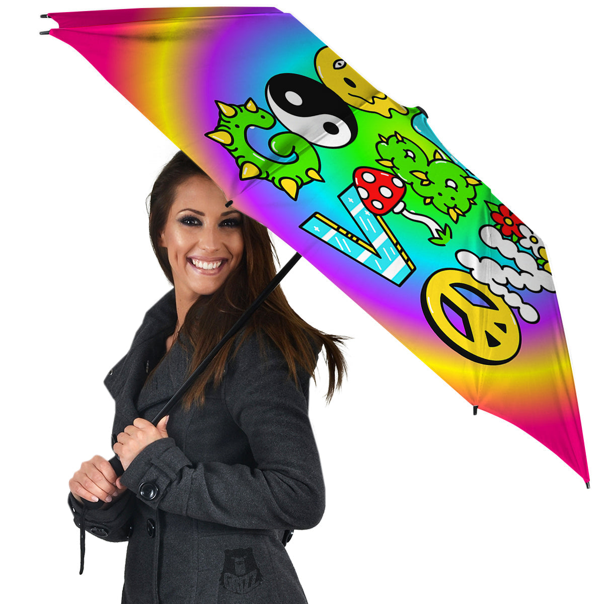 Good Vibes Only Quote Trippy Psychedelic Print Umbrella-grizzshop