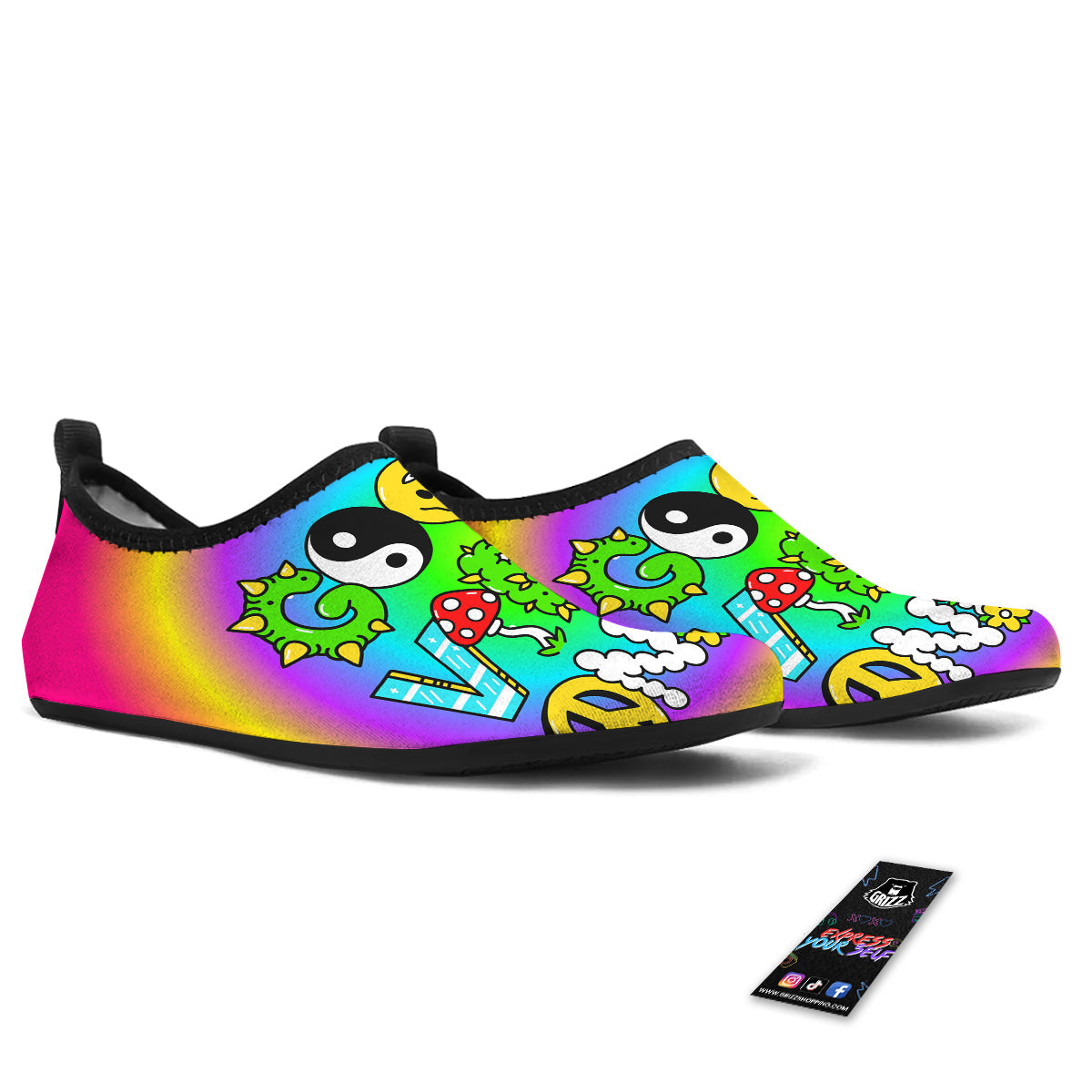 Good Vibes Only Quote Trippy Psychedelic Print Water Shoes-grizzshop