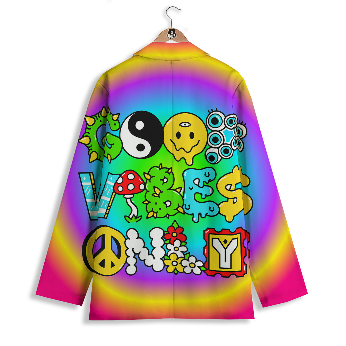 Good Vibes Only Quote Trippy Psychedelic Print Women's Blazer-grizzshop