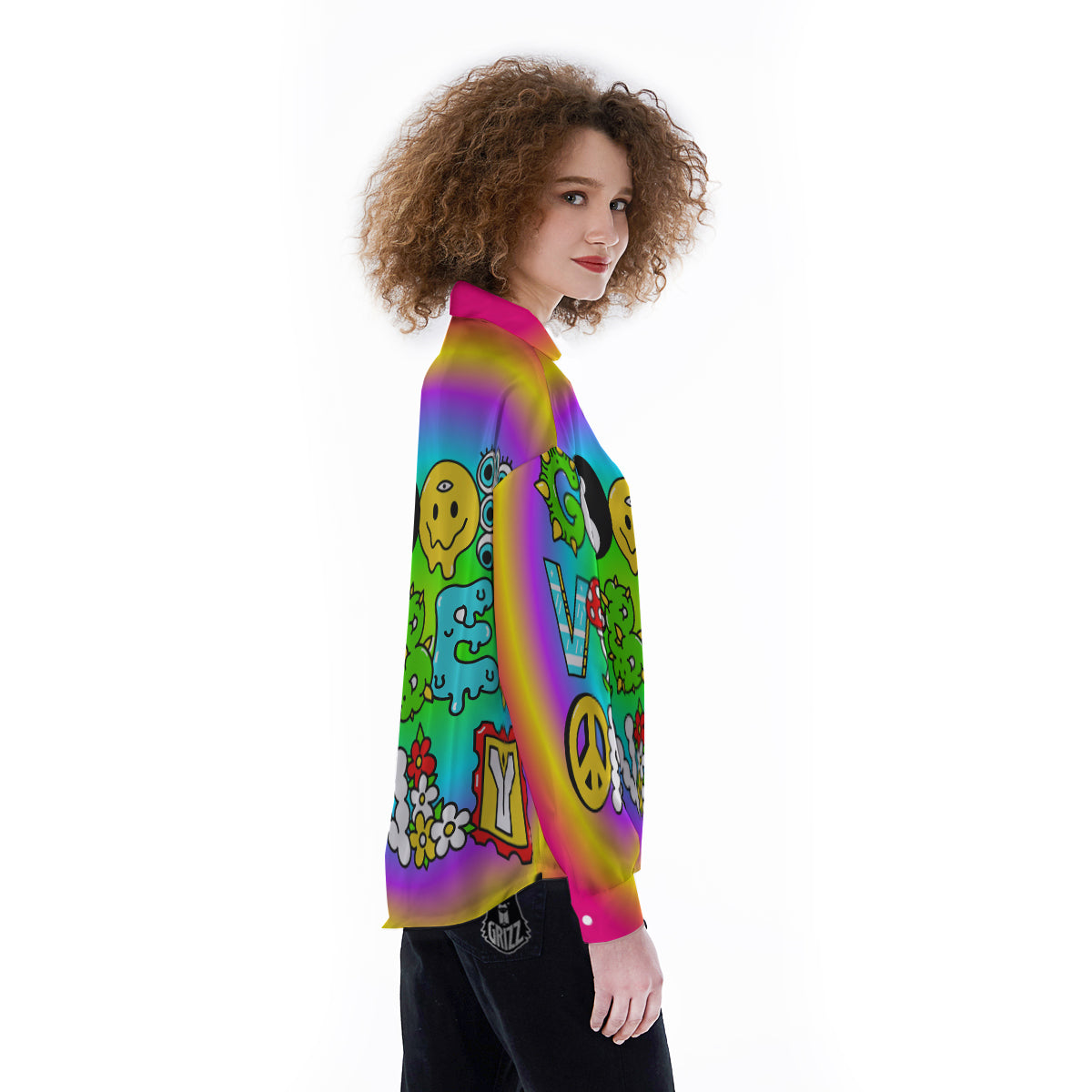 Good Vibes Only Quote Trippy Psychedelic Print Women's Long Sleeve Shirts-grizzshop