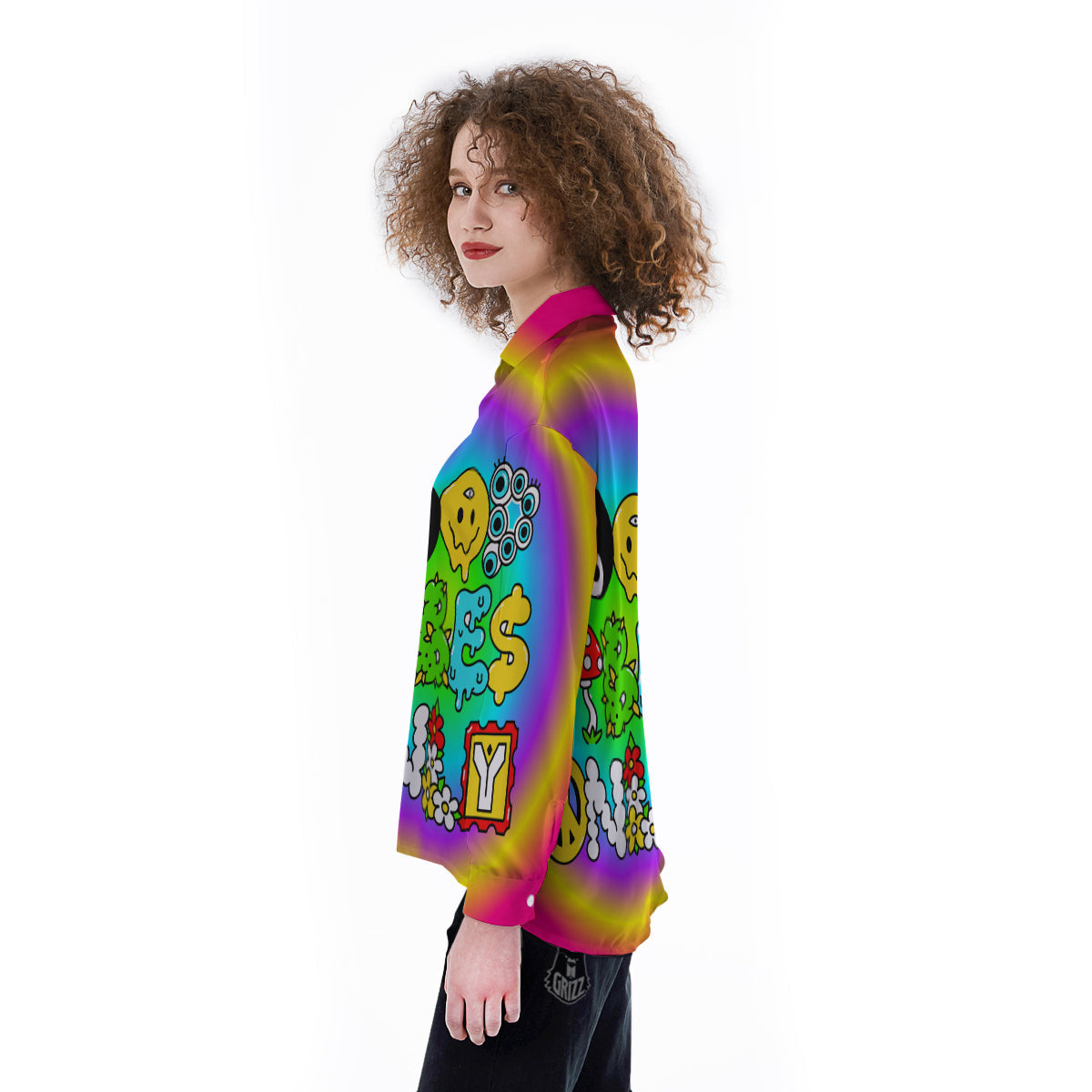Good Vibes Only Quote Trippy Psychedelic Print Women's Long Sleeve Shirts-grizzshop