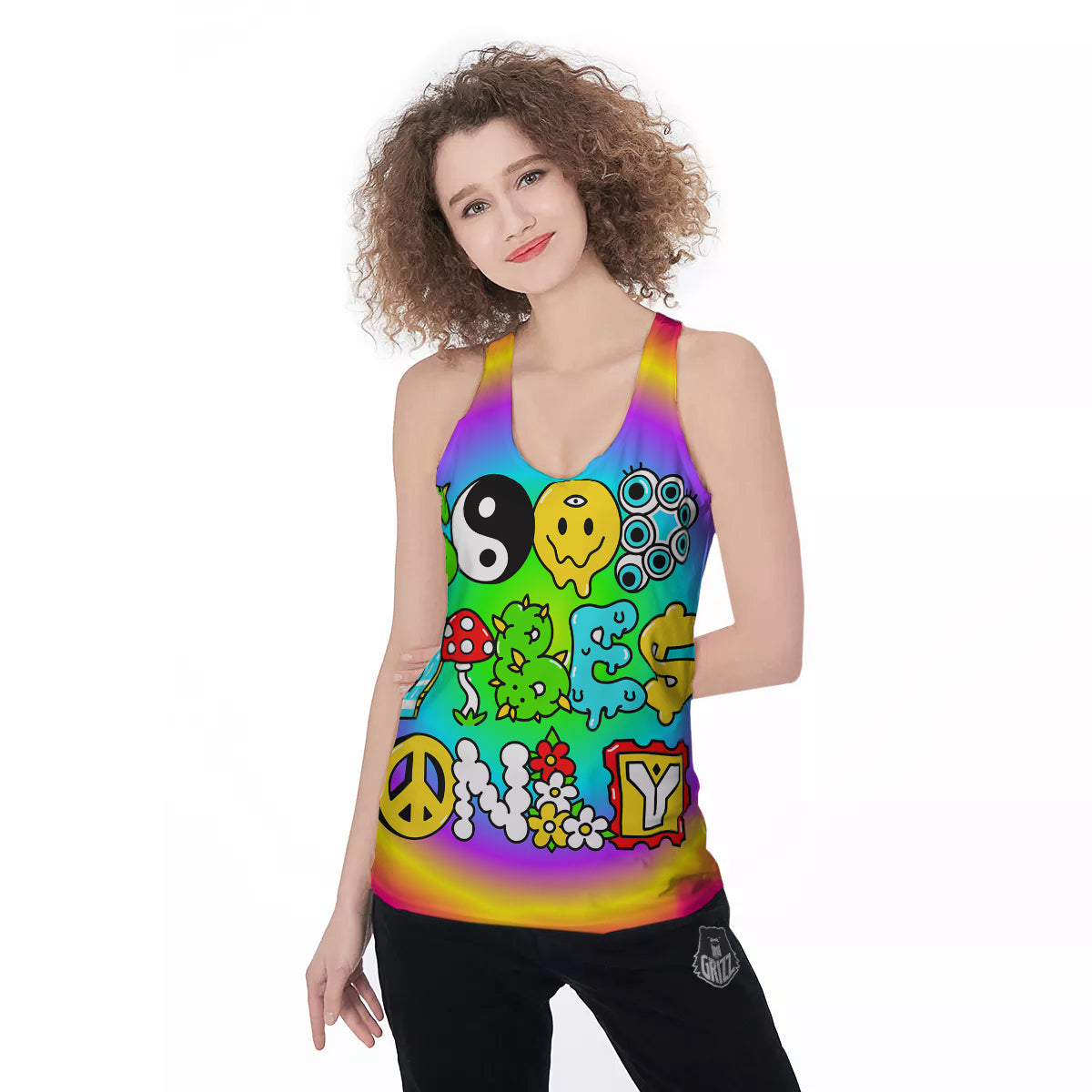 Good Vibes Only Quote Trippy Psychedelic Print Women's Racerback Tank Top-grizzshop