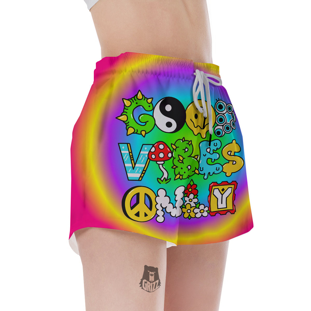 Good Vibes Only Quote Trippy Psychedelic Print Women's Shorts-grizzshop