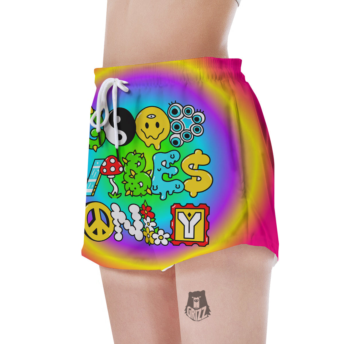 Good Vibes Only Quote Trippy Psychedelic Print Women's Shorts-grizzshop