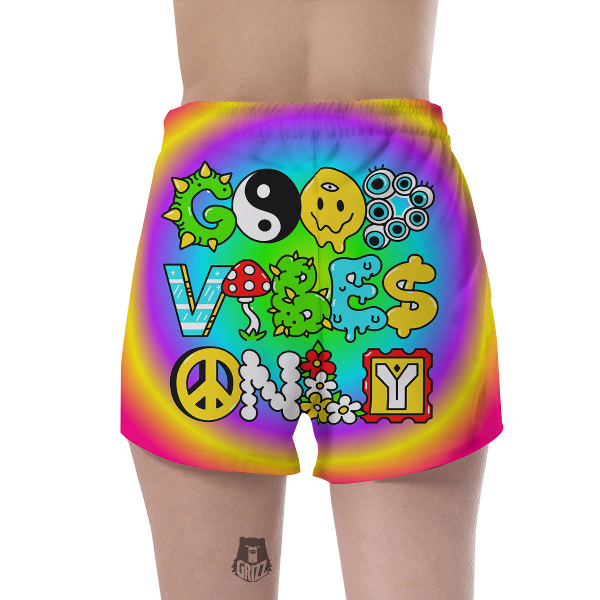 Good Vibes Only Quote Trippy Psychedelic Print Women's Shorts-grizzshop