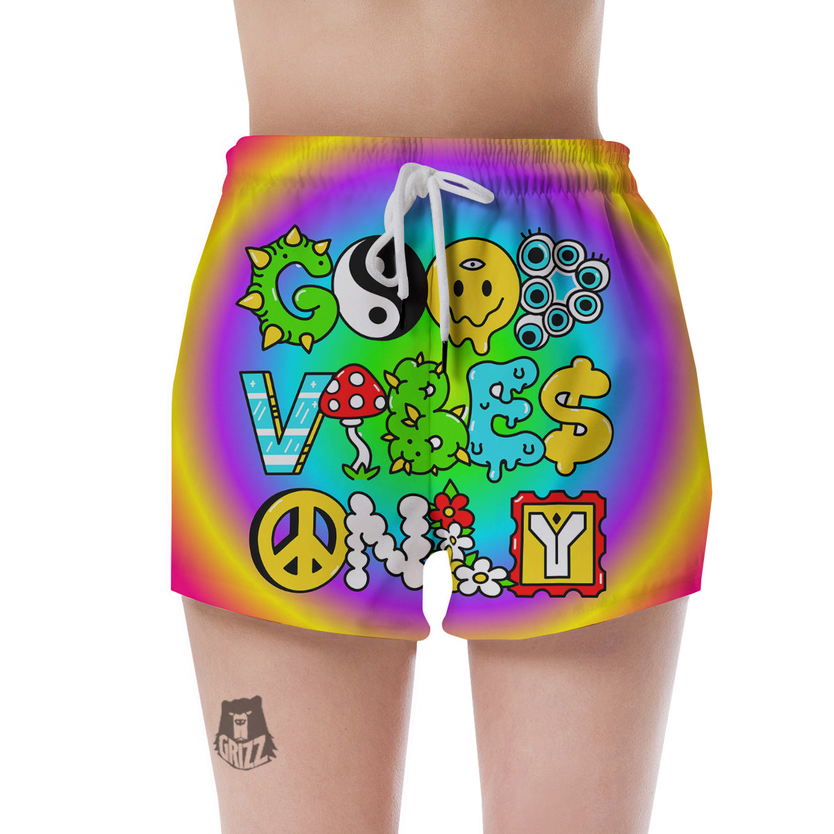 Good Vibes Only Quote Trippy Psychedelic Print Women's Shorts-grizzshop